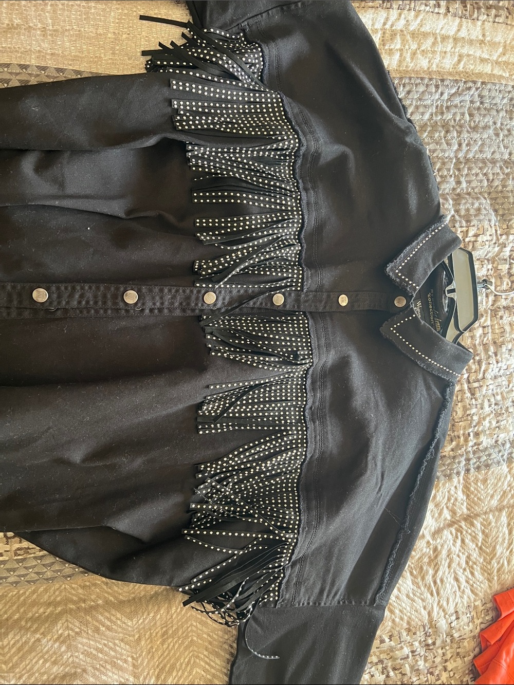 Women with Control Black Studded Fringe Button-Down Shirt